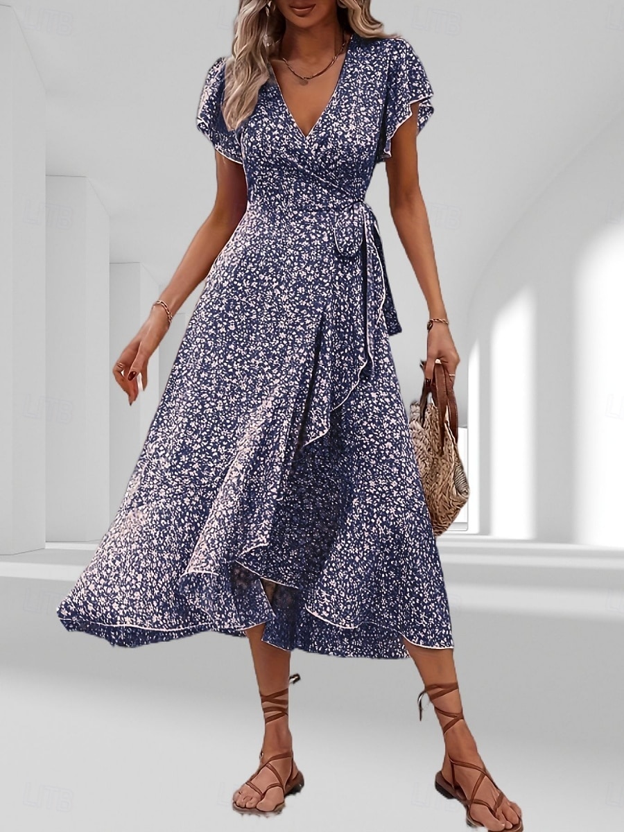 בגדי ריקוד נשים שמלת מידי שמלת קז'ואל שמלת מעטפת שמלה פרחונית אלגנטית אופנתי מודרני בָּחוּץ חופשה ליציאה רגיל פרחוני שרוולים קצרים צווארון V שחור צהוב ורוד מסמיק אודם קיץ אביב 2026 - $12.49 –P14