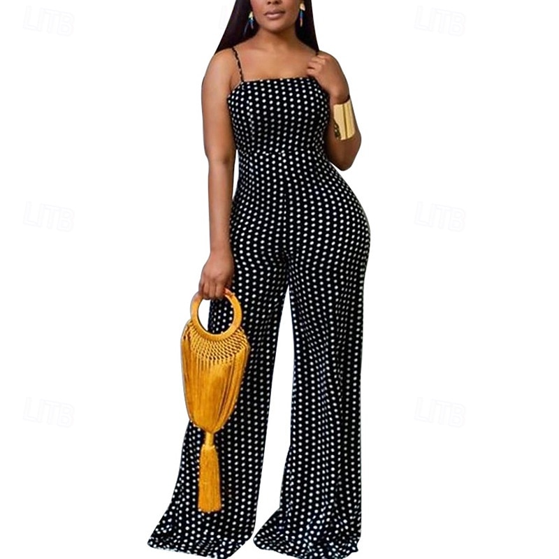 Dam Vanligt Jumpsuits Streetwear Prickig Ärmlös Brett skaft Mönster Öppen rygg Fest Gata Normal Svart Vit Sommar 2026 - $26.99 –P3