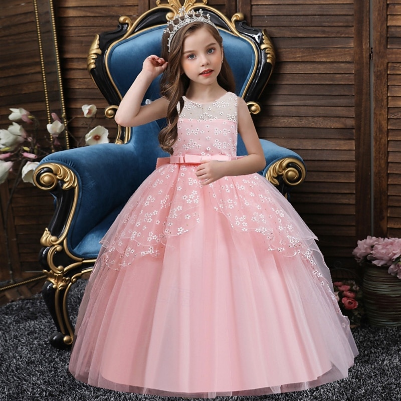 Vestido para Meninas das Flores Para Meninas Vestido formal Traje de casamento Festa Casamento Formal Moda Adorável Formal Patchwork Com Transparência Floral Princesa Sem Manga Gola Redonda Azul de 2026 por $43.99 –P7