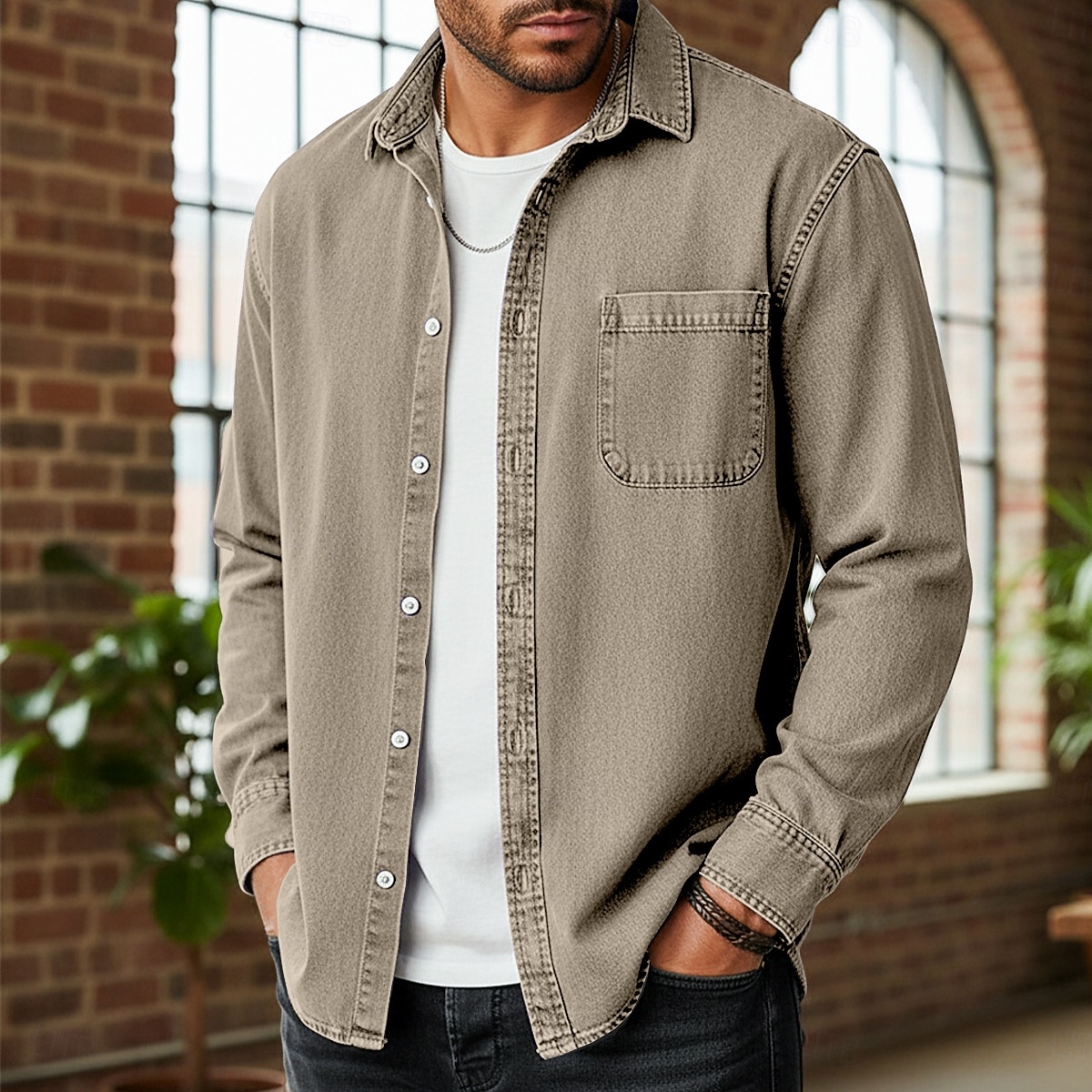 Herren Hemd Freizeithemd Vintage-Shirt Knopfhemd Acid-Wash-Shirt Blau Schwarz Hellgrün Wein Marineblau Langarm Einfach Revers Lässig Streetwear Tasche Bekleidung Baumwolle Mode Retro Vintage Lässig 2026 - $40.99 –P11