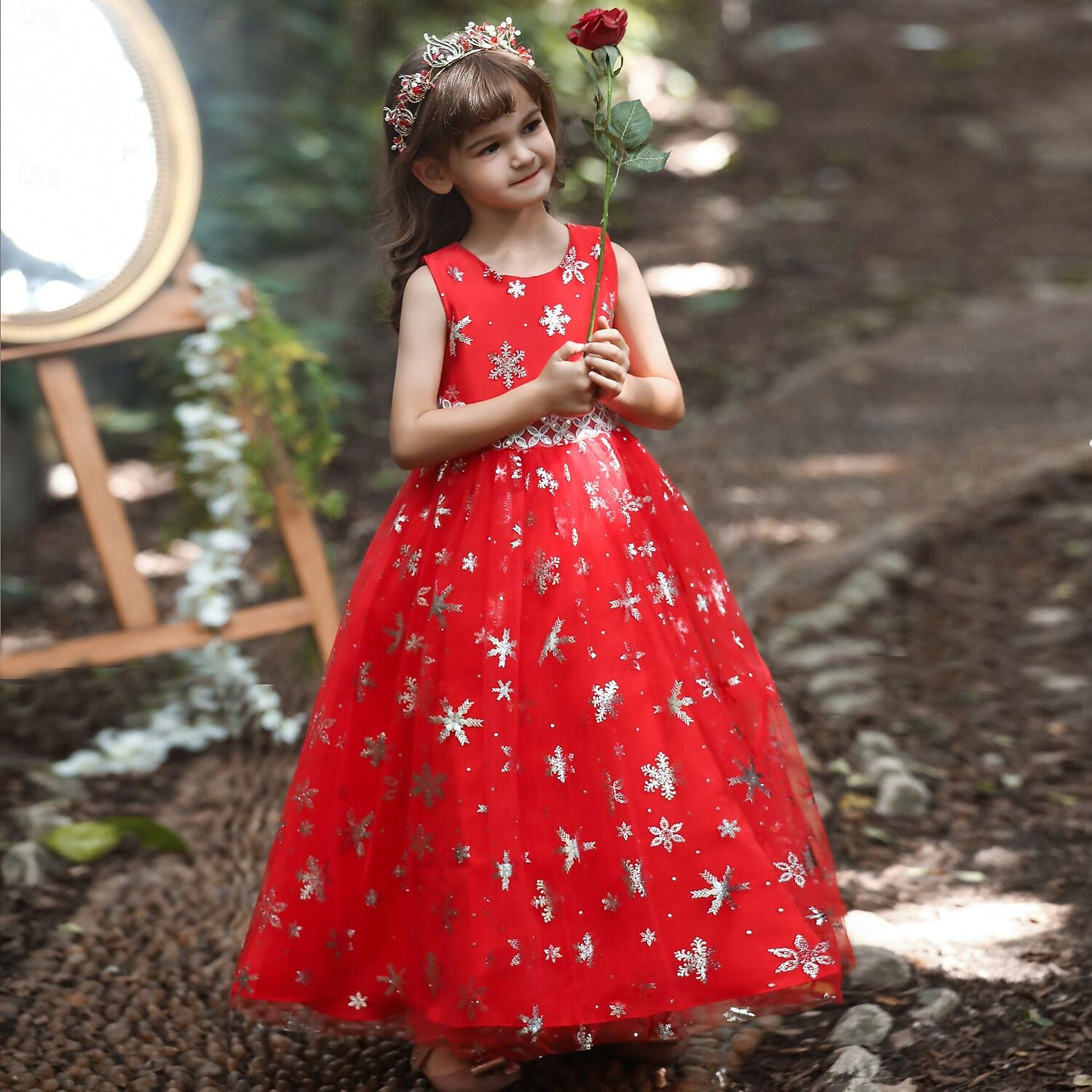 Flower Girl Dress Girls' Formal Dress Wedding Attire Party Wedding Formal Formal First Communion Dress Zipper Mesh Solid Color Sleeveless Crew Neck White Pink 4 years+ 2026 - $47.99 –P1