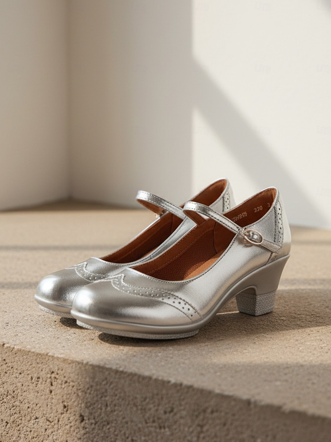 Zapatos Mary Jane plateados metalizados para mujer con tacón medio y correa ajustable: zapatos de oficina cómodos y elegantes para el trabajo y los desplazamientos. 2026 - $59.99 –P4