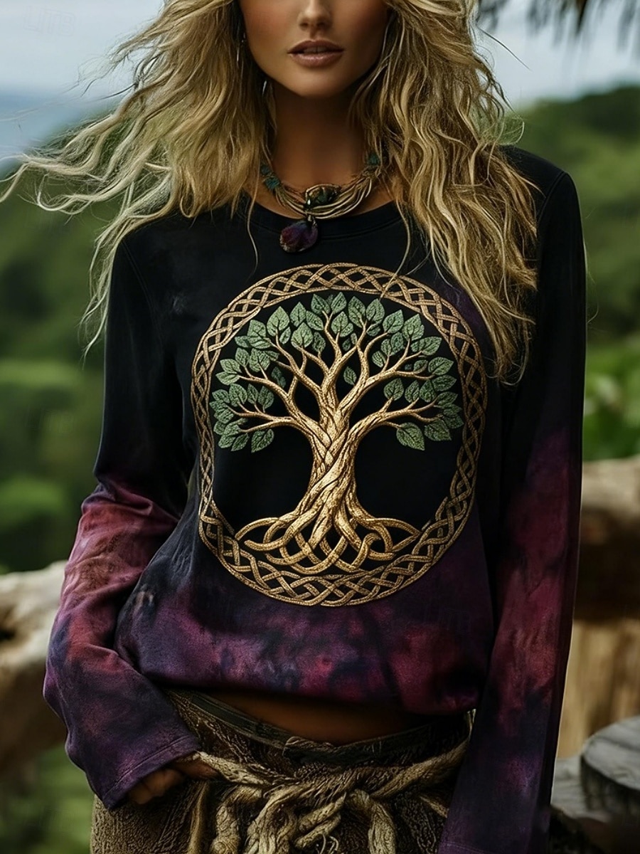 Mujer camisa boho Camiseta Estampado Graphic Bohemia Vintage Casual Manga Larga Cuello Barco Tops regulares Diario Fin de semana Ropa de vacaciones Negro Verano Primavera Otoño 2026 - $19.99 –P2