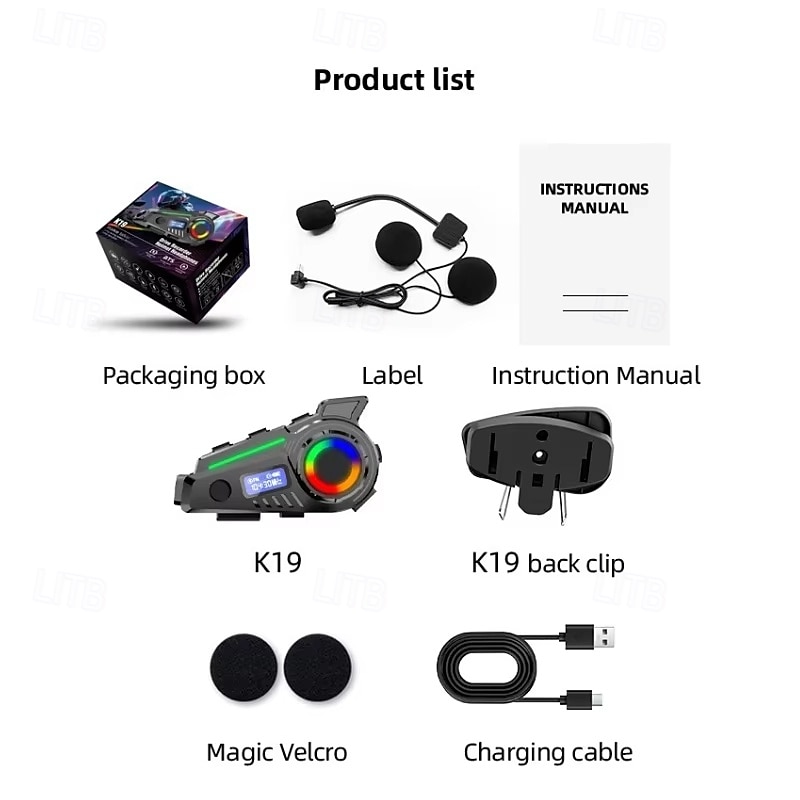 Novo capacete K19 com fones de ouvido, câmera veicular, alto-falante Bluetooth, rádio FM, fones de ouvido, gravador Wi-Fi sem fio e acessórios para motocicleta. de 2026 por $91.99 –P6