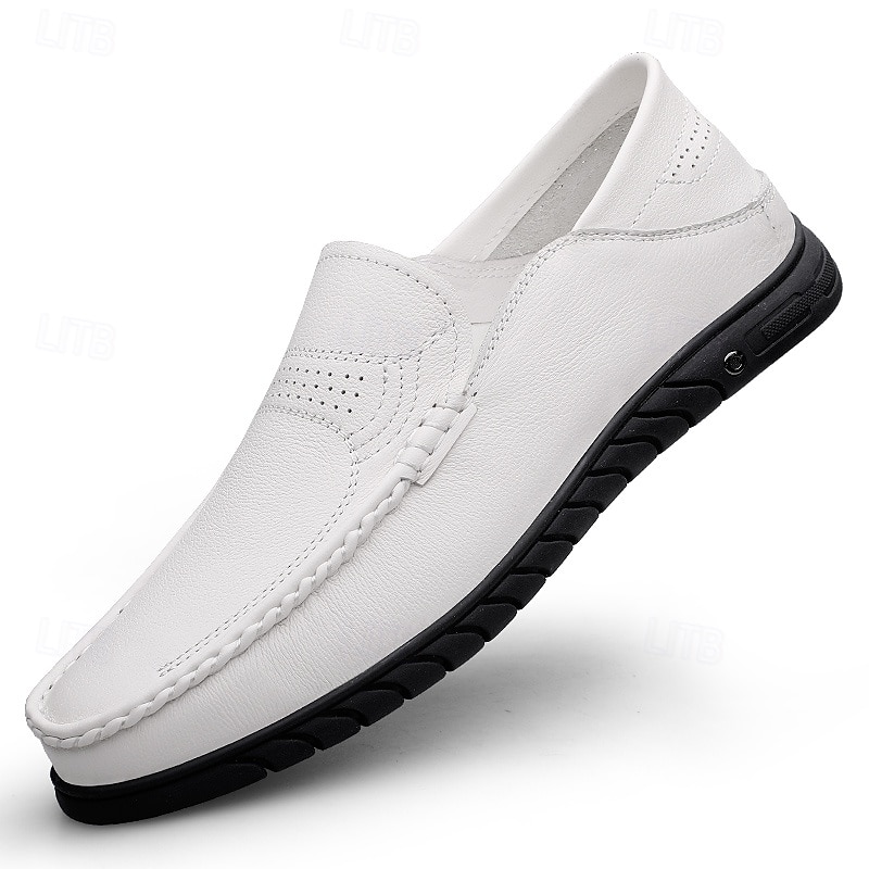 Men's White Moccasin Shoes, Genuine Faux Leather, Breathable Design, Classic Style, Comfortable for Casual Wear 2026 - $69.99 –P6