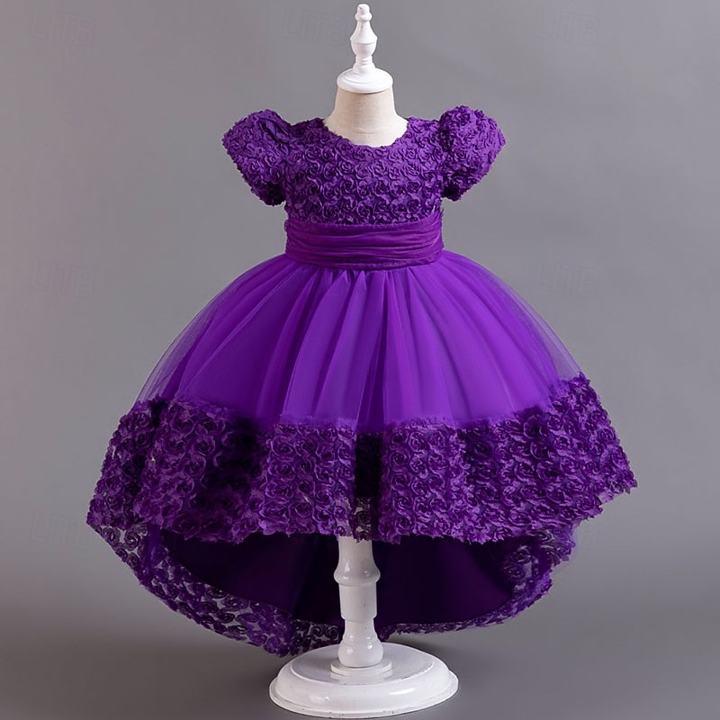 Flower Girl Dress Girls' Formal Dress Wedding Attire Party Wedding Formal Adorable Princess Sweet Patchwork Mesh Solid Color Short Sleeves Crew Neck Pink Red 4 years+ 2026 - $47.99 –P4