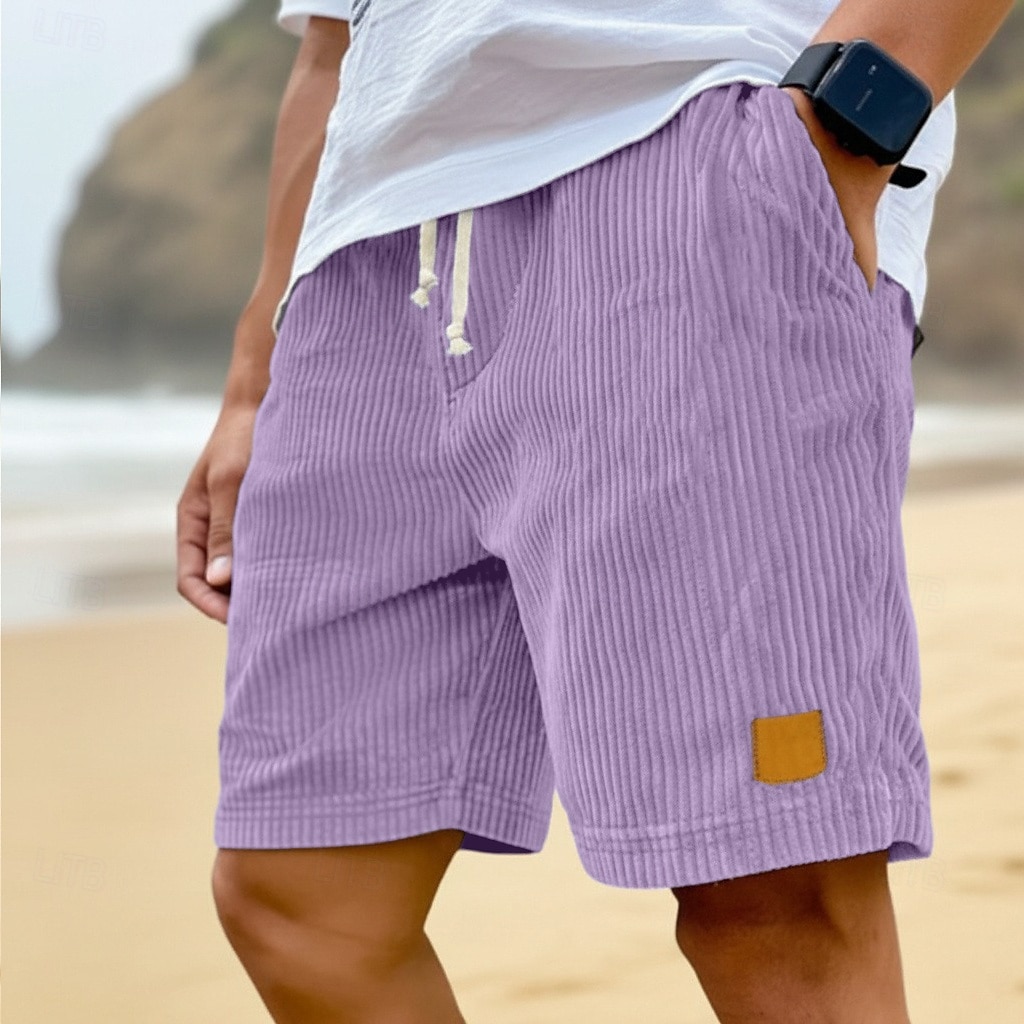 Homens Shorts de verão Shorts de praia Shorts casuais Shorts de veludo cotelê Com Cordão Cintura elástica Côr Sólida Conforto Respirável Comprimento do joelho Diário Ao ar livre Feriado Férias Moda de 2026 por $20.99 –P9