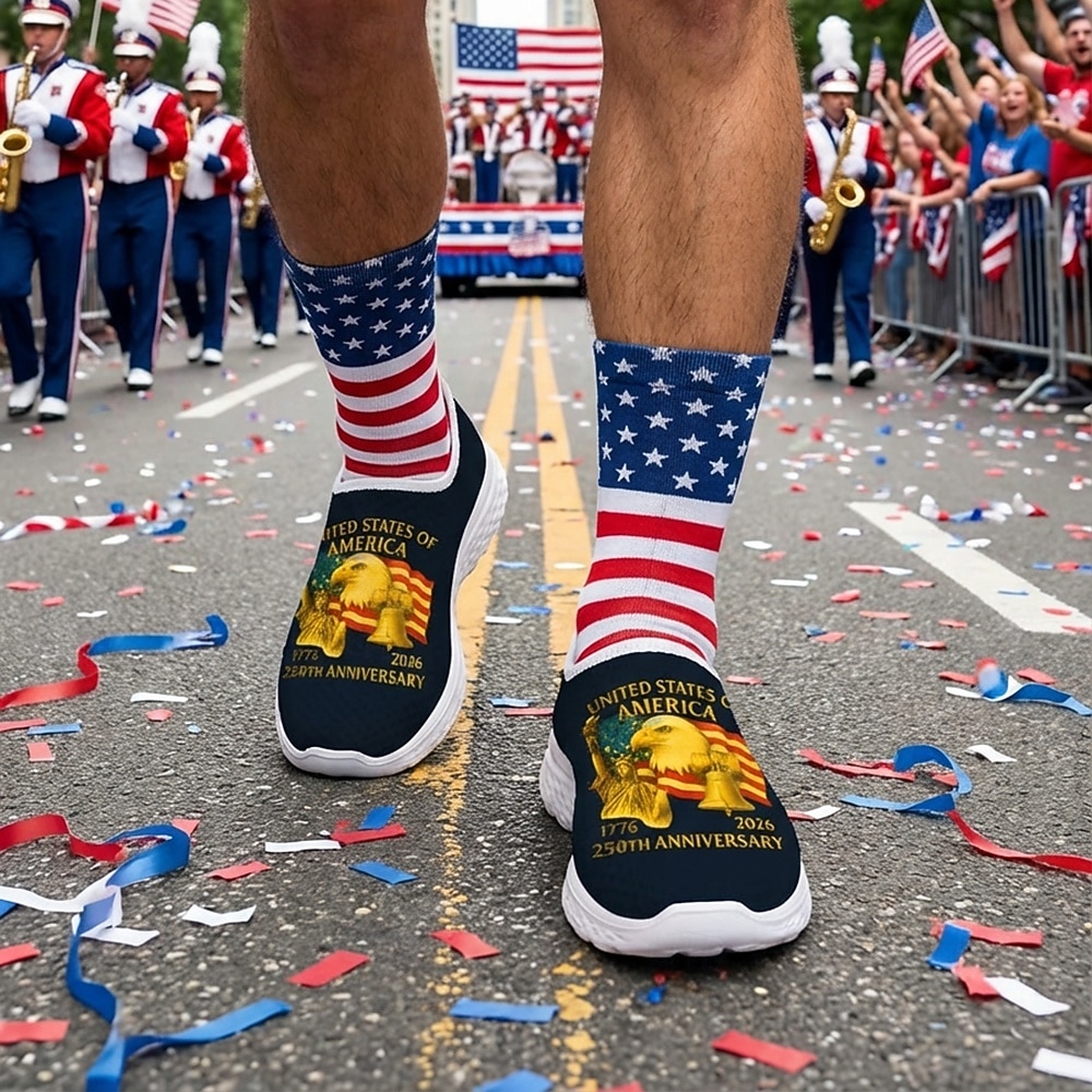 Hlavní město USA 250. výročí Pánské patriotické grafické tenisky - lehké prodyšné slip-on volnočasové boty chůze s potiskem americké vlajky pro průvody cestování streetwear a každodenní použití 2026 - $32.99 –P4