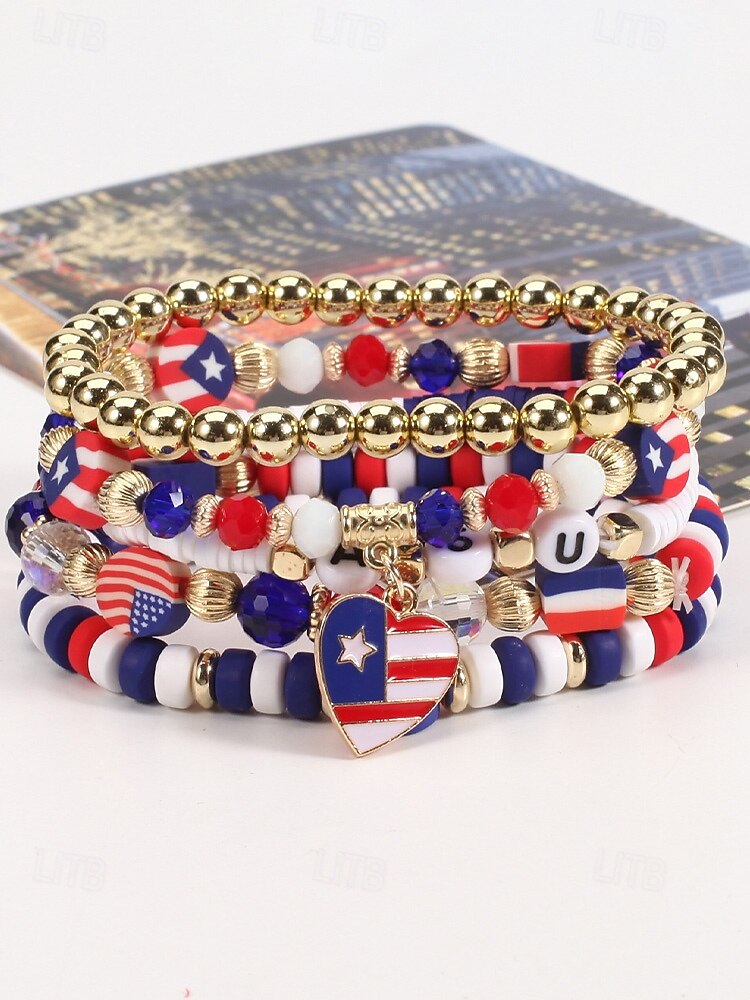 Юбилейный комплект многослойных браслетов для женщин к 250-летию США - сплавной материал с различными подвесками идеально подходит для Дня независимости и празднования в США 2026 - $11.99 –P6