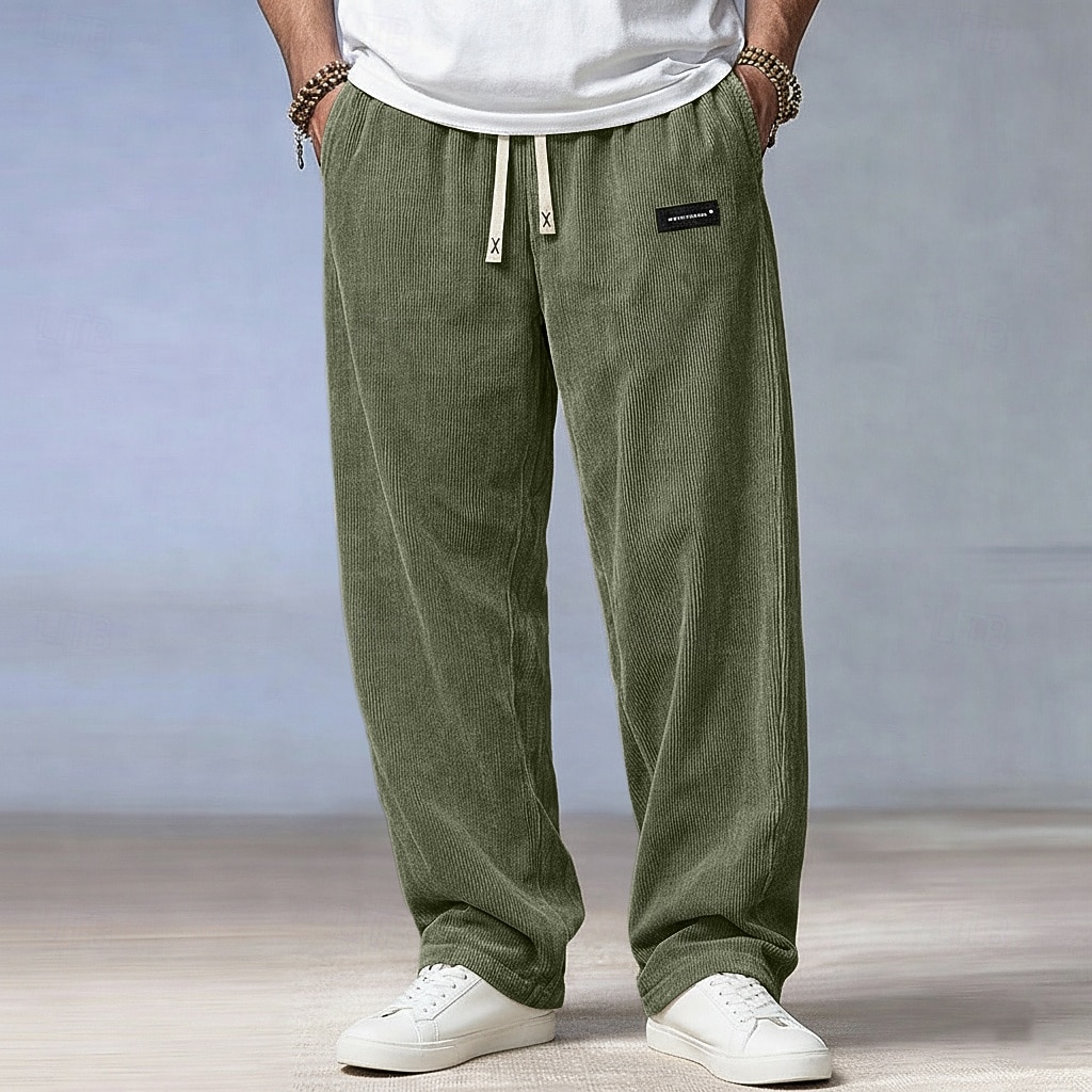 Hombre Pantalones Pantalones de Pana Pantalones anchos Pantalones casuales Cintura elástica Pierna recta Color sólido Comodidad Cómodo Longitud total Casual Diario Exterior Vacaciones Moda Negro 2026 - $21.99 –P5