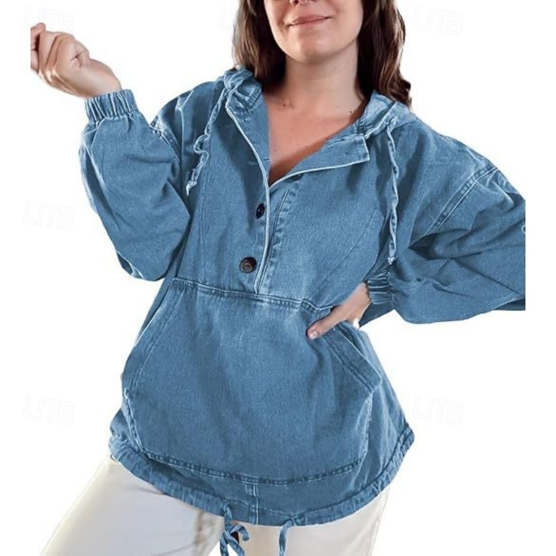 Per donna Blusa Coulisse Bottoni Semplice Elegante Classico Moderno Manica Lunga Con Cappuccio Top Regolari Quotidiano Ferie Uscire Blu Blu marino Azzurro Estate Primavera del 2026 a $59.99 –P4