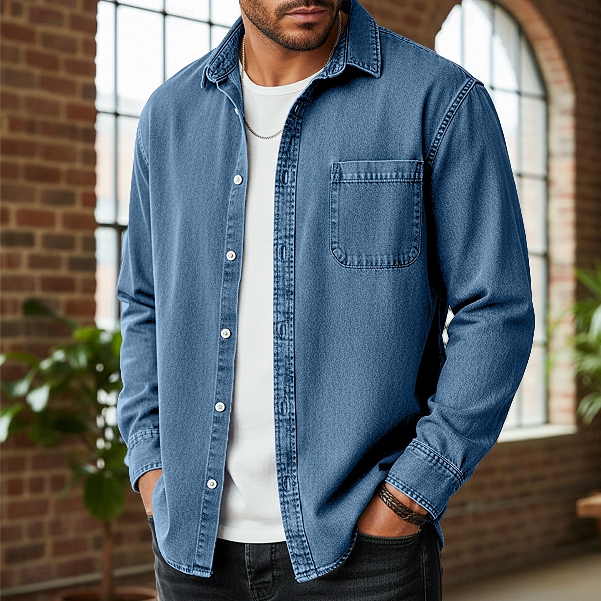 Herren Hemd Freizeithemd Vintage-Shirt Knopfhemd Acid-Wash-Shirt Blau Schwarz Hellgrün Wein Marineblau Langarm Einfach Revers Lässig Streetwear Tasche Bekleidung Baumwolle Mode Retro Vintage Lässig 2026 - $40.99 –P6