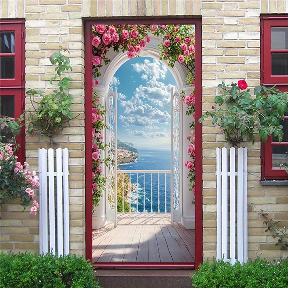 Bannière 3D représentant une vieille ruelle, des escaliers en pierre, une vue de rue méditerranéenne, un rideau de porte réaliste et pittoresque, idéal pour la décoration de votre porte d'entrée. de 2026 ? $17.99 –P11