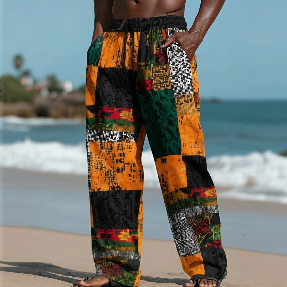 Herren Farbblock Patchwork Ethik / Afrikanisch Hose Freizeithose Baggy-Hosen Mittlere Taille Vintage-Retro Heim Outdoor Urlaub Elastischer Kordelzug in der Taille Leinenähnliche Hose mit Taschen 2026 - $27.99 –P2