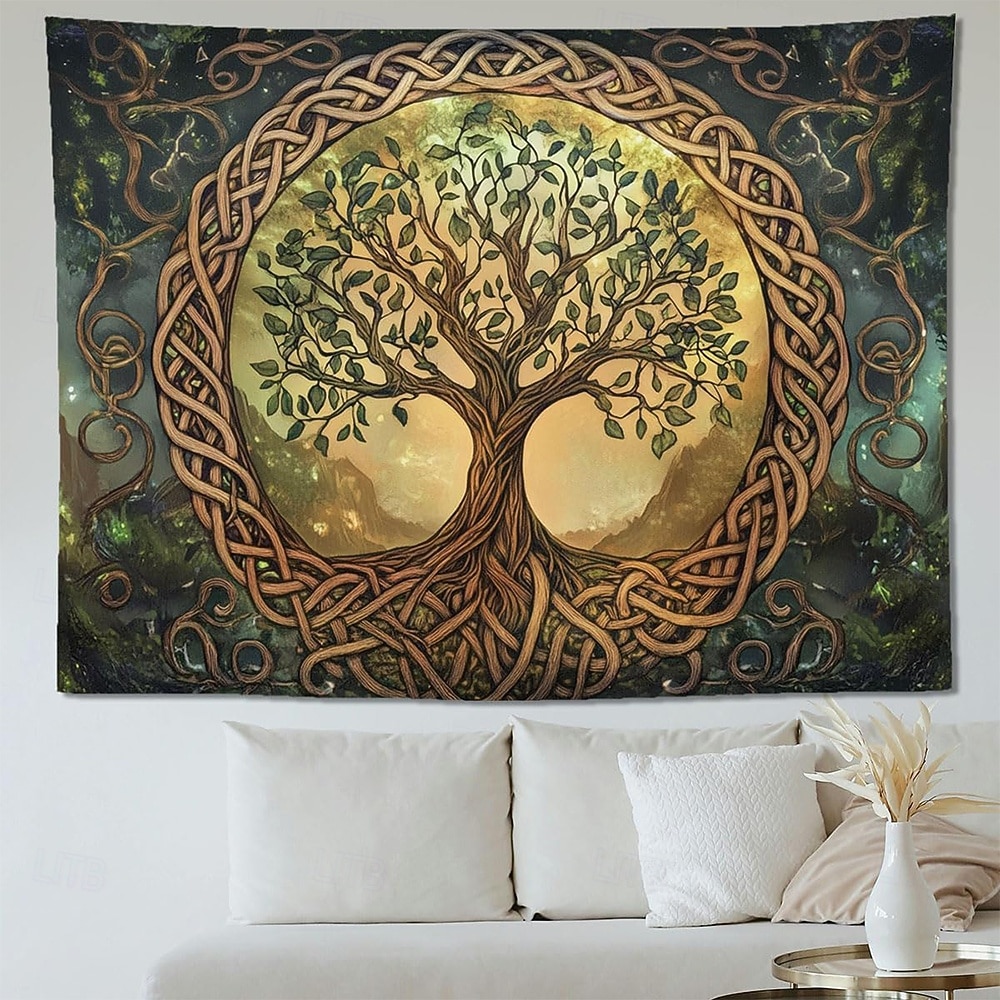 Wandteppich mit Lebensbaum-Motiv aus Buntglas im Mosaikstil, farbenfrohe und lebendige Kunst, Heimdekoration für Wohnzimmer und Schlafzimmer, großes Stoffposter 2026 - $20.99 –P6