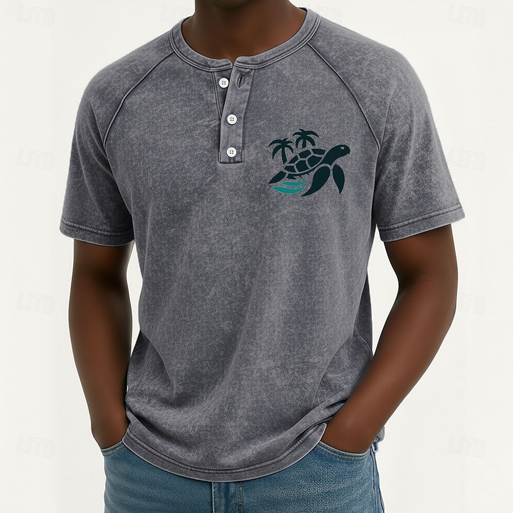 SoftFade™ Men's Vintage Washed Henley Shirt Tee Washed Shirt Short Sleeve Vintage Designer Daily Outdoor Summer Spring Light Blue Purple Gray Henley Henley T-Shirt 2026 - $25.99 –P3