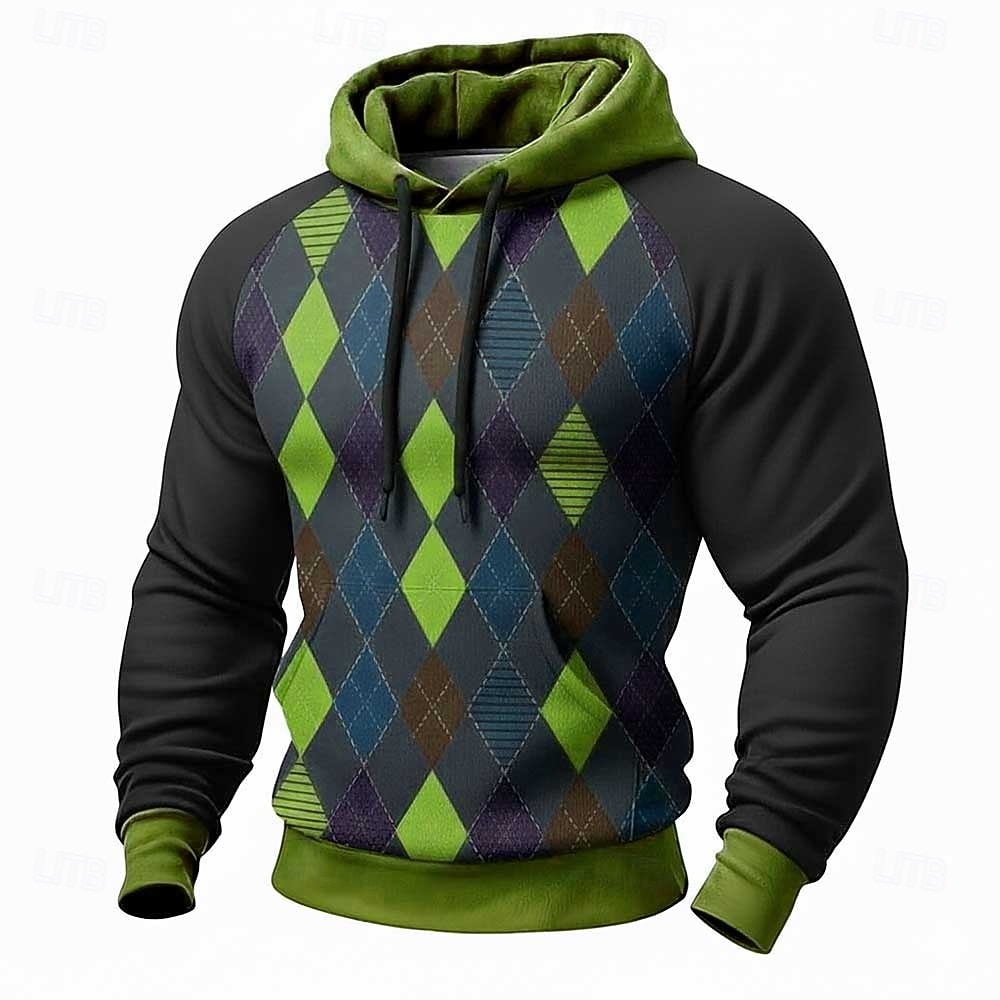 Ανδρικά Γεωμετρικό Καρό Φούτερ με Κουκούλα Πουλόβερ Μοντέρνα Καθημερινά Μακρυμάνικο Στρογγυλή Ψηλή Λαιμόκοψη Σπίτι Streetwear Πάρτι Θαλασσί Καφέ Πράσινο του τριφυλλιού Κορδόνι Φθινόπωρο Χειμώνας 2026 - $28.99 –P3