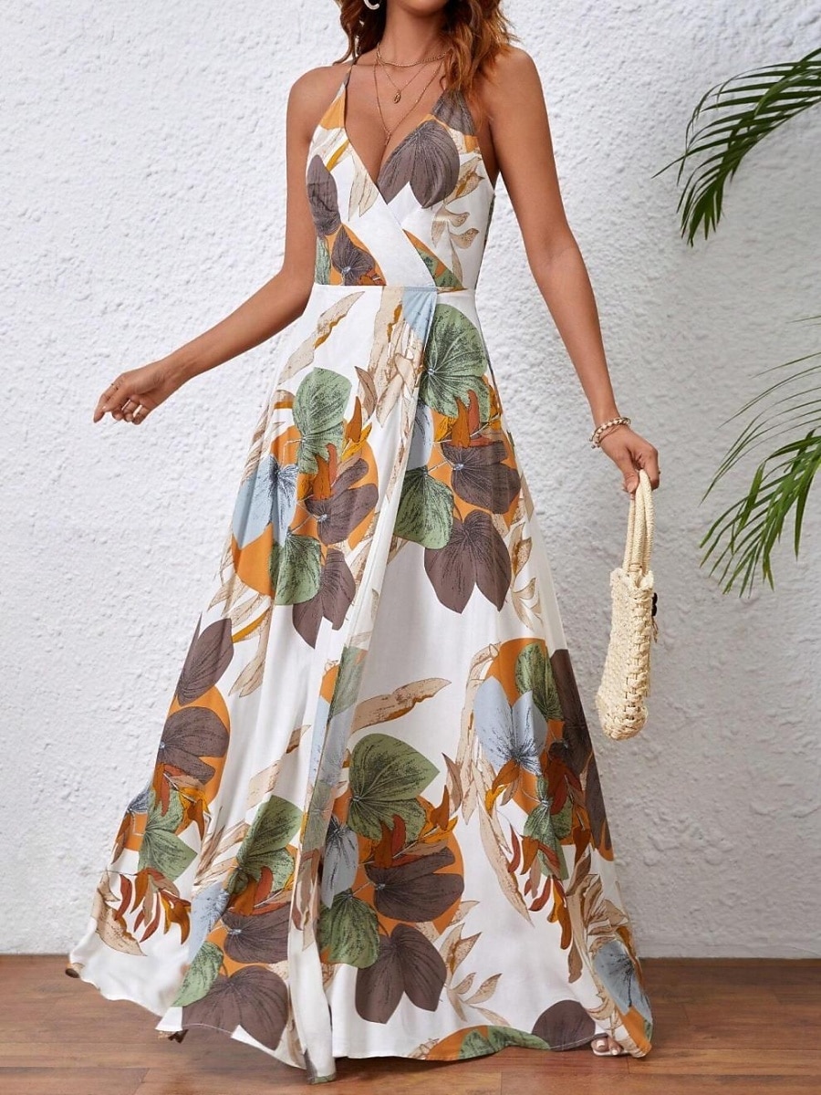 Damskie Sukienka maxi Codzienne sukienki Sukienka w kwiatki Sukienka na ramiączkach Elegancja Moda Nowoczesny Na zewnątrz Urlop Wyjściowe Regularny Kwiaty Bez rękawów W serek Biały Lato Wiosna 2026 - $27.99 –P10