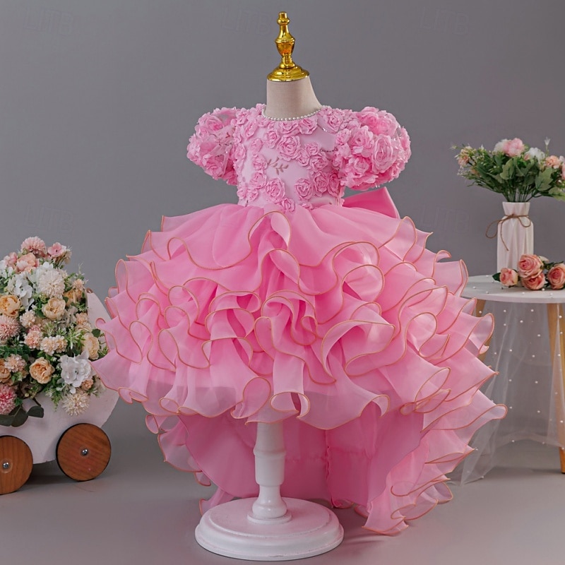 Abito da damigella d'onore bambina Ragazze Abito formale Abiti da sposa Feste Matrimonio Formale Moda Formale Principessa Abito per la Prima Comunione Rete Tinta unica Manica Corta Girocollo Bianco del 2026 a $62.99 –P3