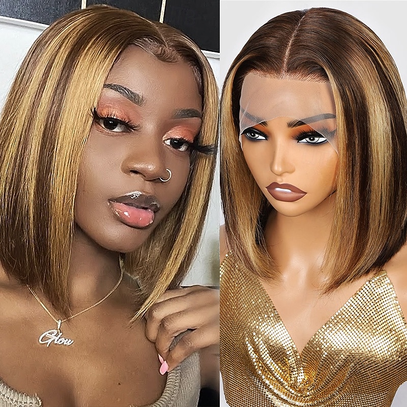 Highlight P4/27 Bob Human Hair Wig 4*4 Lace Wigs Human Hair 150% Density Brazilian Human Hair Wigs  With Baby Hair Natural Hairline 2026 - $160.99 –P1