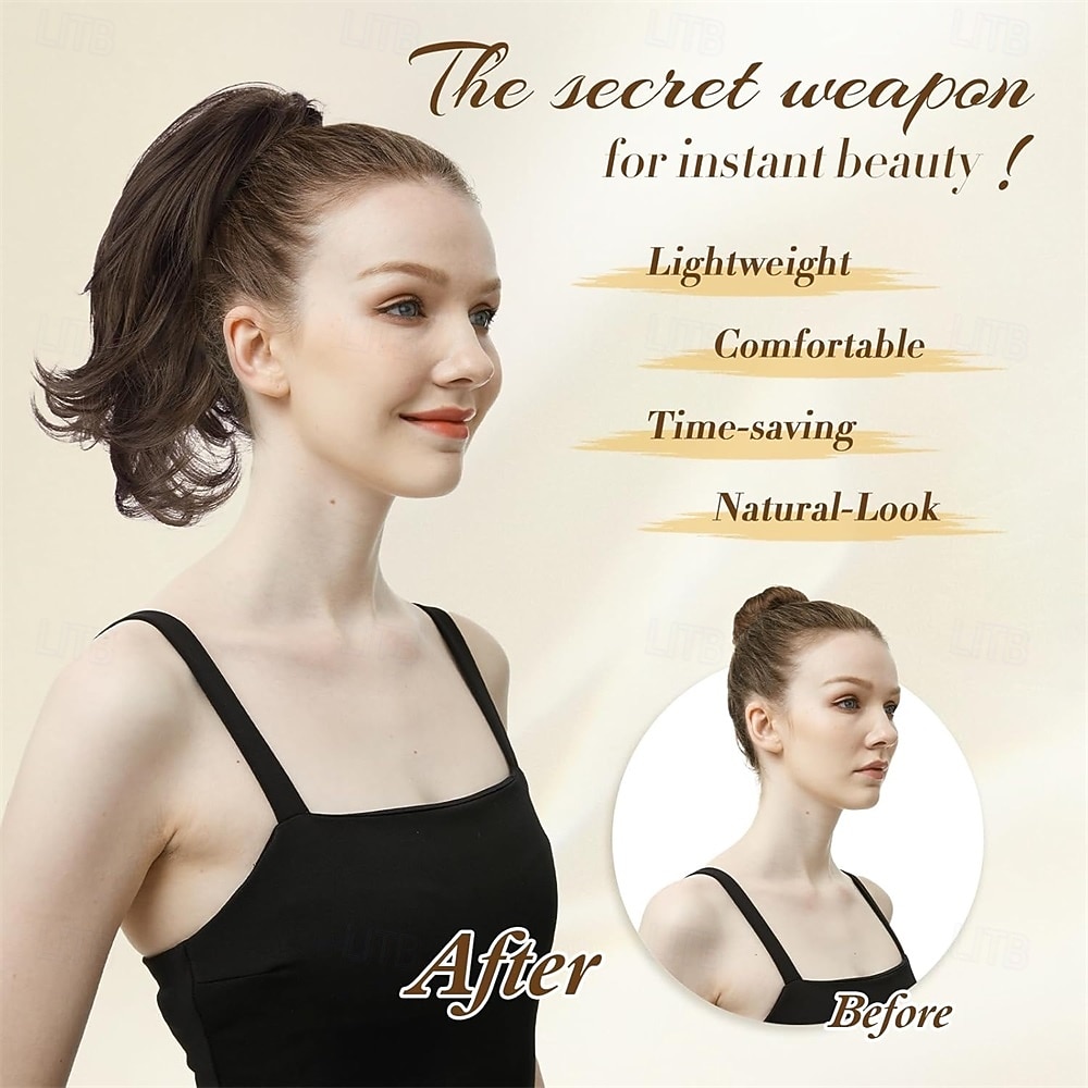 Claw Clip Short Ponytail Extensions - DIY Bendable Metals Fluffy Messy Bun Hair Piece Straight Synthetic Hairpieces Ponytail Extension for Women, Black Gray and White Tips 2026 - $14.49 –P3