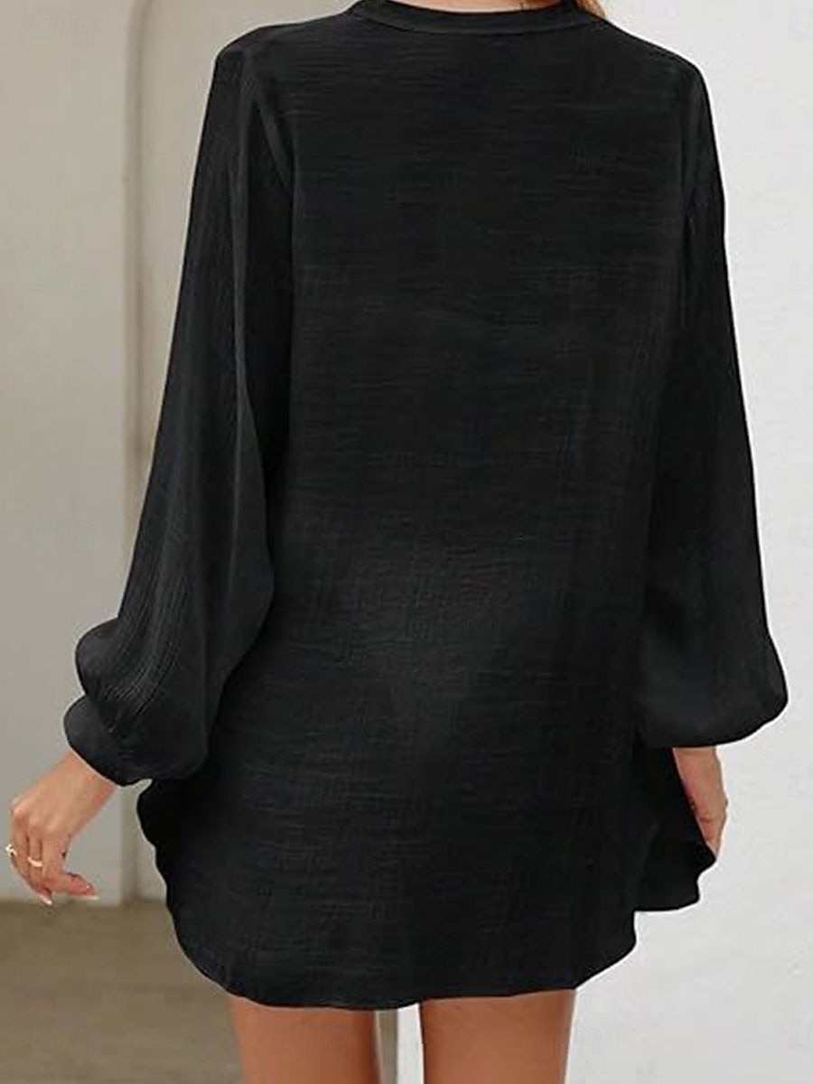 Női Mini ruha Fehér ruha Strandruha Fekete ruha Elegáns Divat Klasszikus Napi Szabadtéri Tengerpart Laza öltözet Sima Hosszú ujj V-alakú Fekete Fehér Nyár Tavasz 2026 - $24.99 –P4