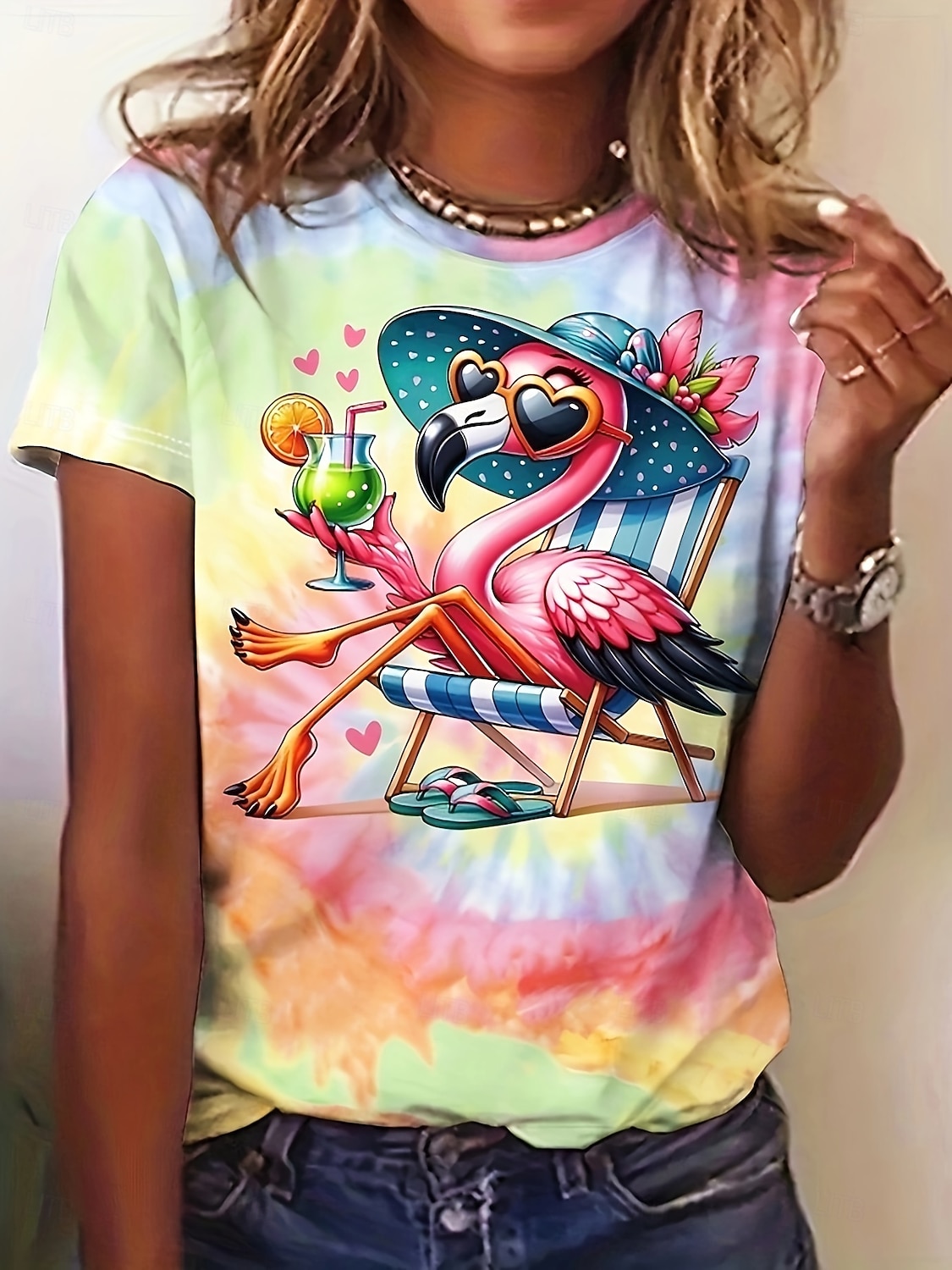2026年 女性用 Tシャツ プリント グラフィック 動物 ヴィンテージ スタイリッシュ クラシック 半袖 クルーネック レギュラートップス 日常 週末 ブルー ホワイト イエロー ピンク 夏 春 秋 冬  コレクション – $22.99 –P2