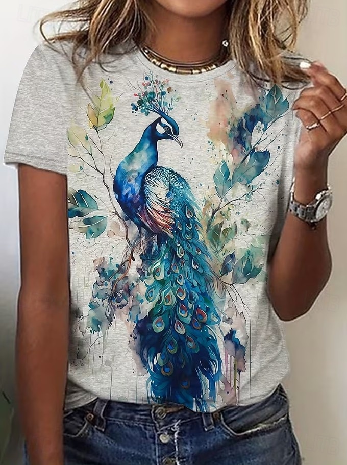 Per donna Maglietta Stampato Floreale Grafico Animale Vintage Elegante Classico Manica Corta Girocollo Top Regolari Quotidiano Weekend Blu Blu Reale Verde scuro Viola Beige Estate Primavera del 2026 a $22.99 –P2