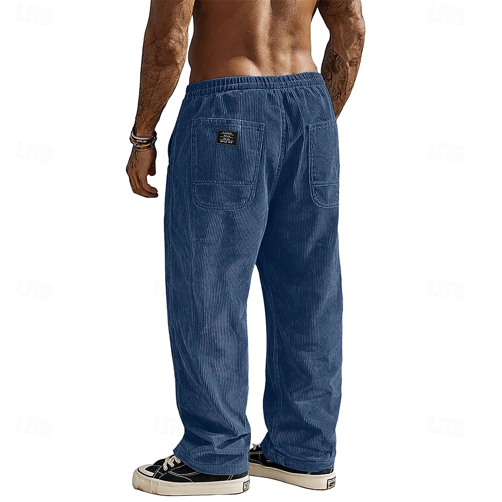 Men's Trousers Corduroy Pants Baggy Pants Casual Pants Elastic Waist Straight Leg Solid Color Comfort Moisture Wicking Full Length Casual Daily Outdoor Fashion Streetwear Blue Black Micro-elastic 2026 - $26.99 –P6