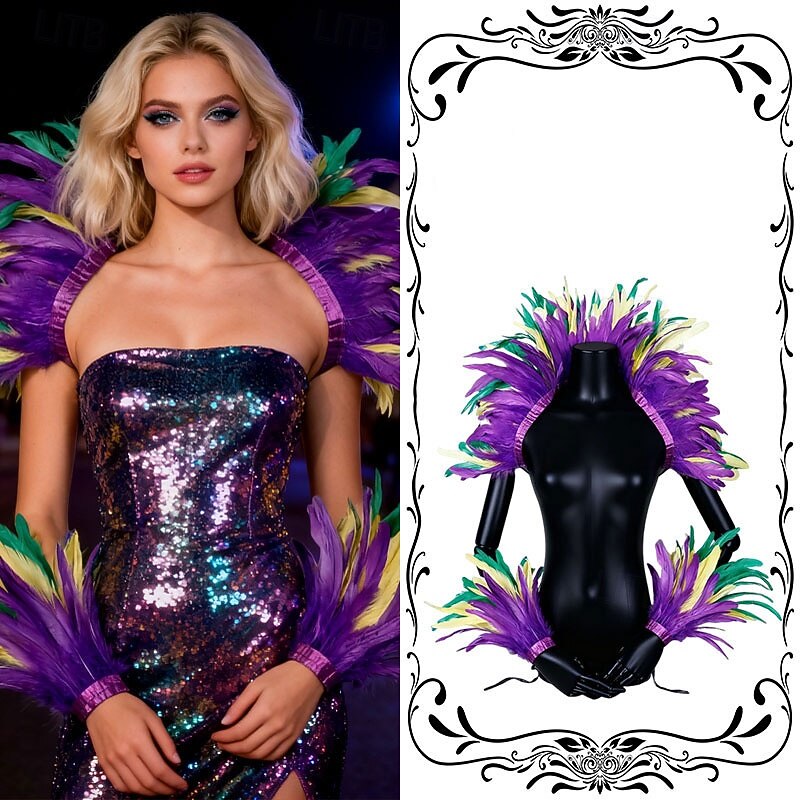 Carnaval 2026, accesorios de samba para carnaval de Río, conjunto de disfraz de fiesta con plumas moradas, verdes y amarillas, disfraz de actuación para festival de Brasil 2026 - $36.99 –P1