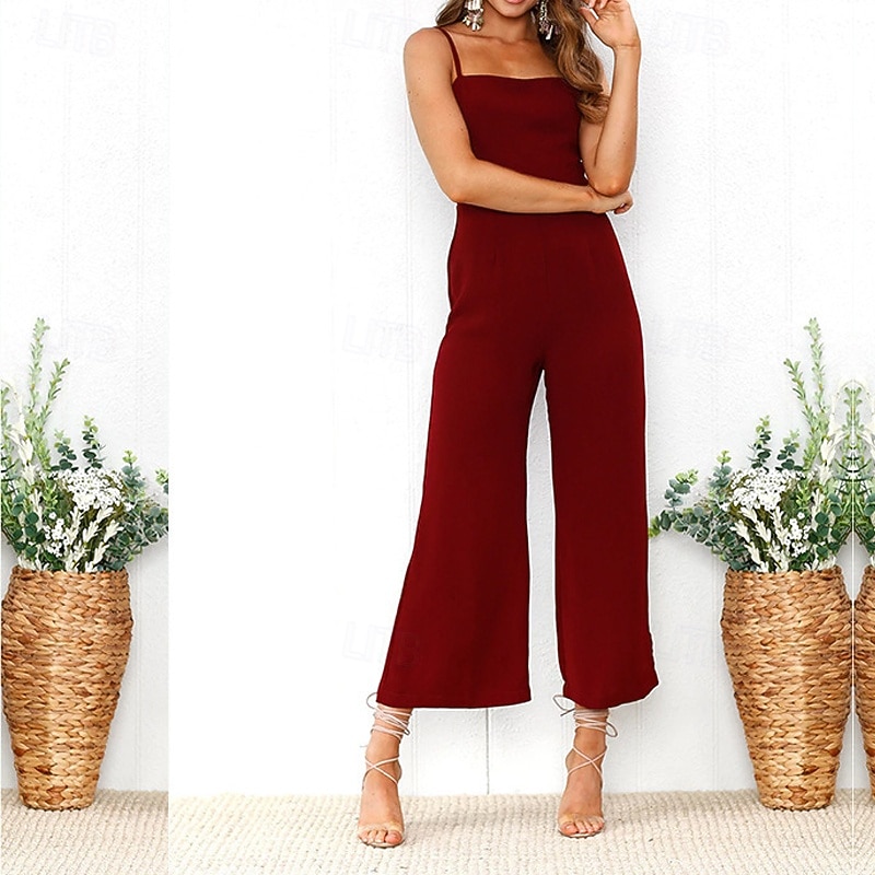 Dame Normal Kjeledresser Aktiv Helfarge Ermeløs Bred Bukseben Firkantet hals Daglig Feriereise Normal Svart Gul Vin Sommer 2026 - $21.99 –P8