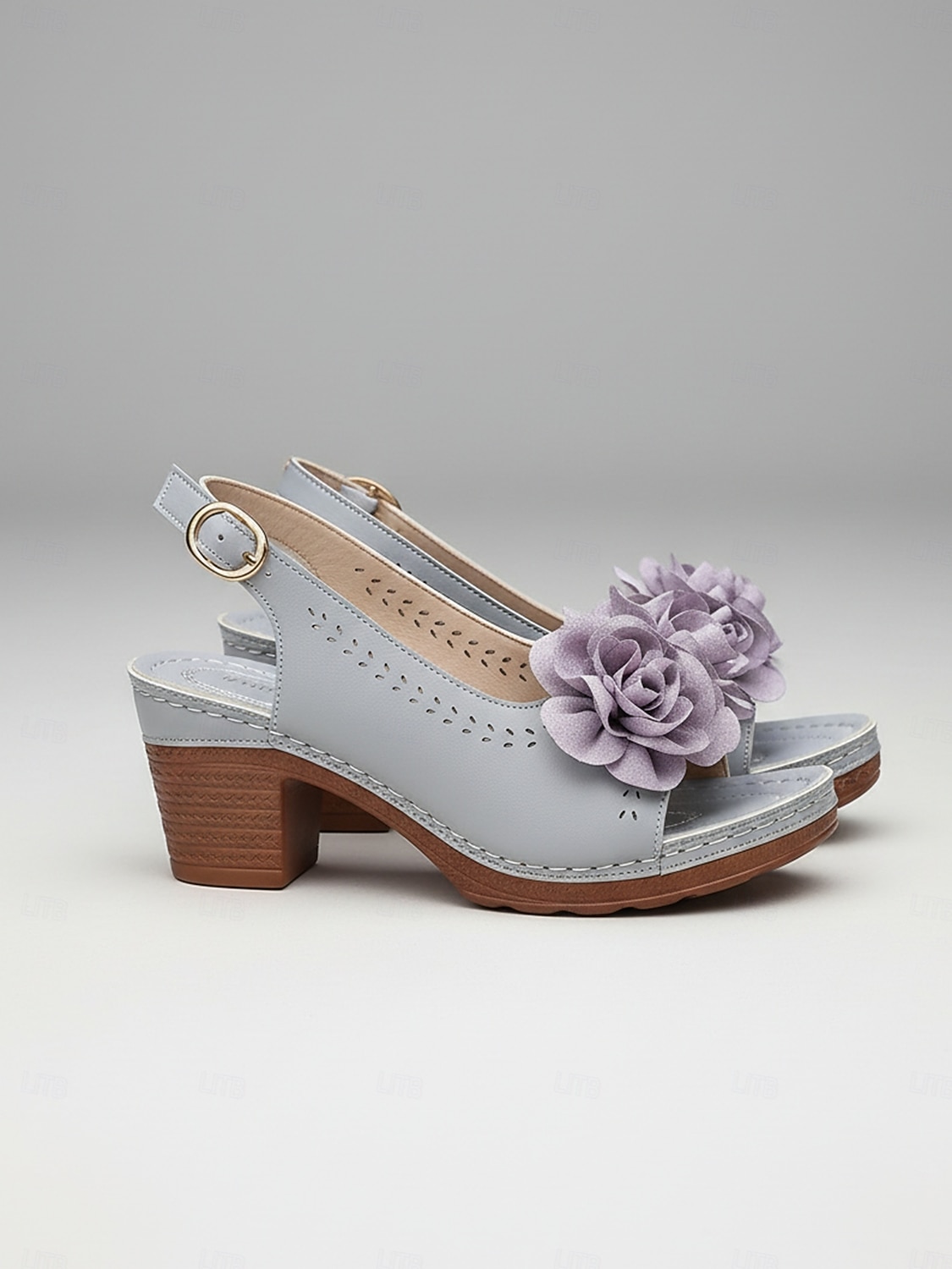 Graue Damen-Sandalen mit mittelhohem Absatz und Blumenmuster – elegant-lässiger Stil, bequemer Blockabsatz, ideal für Damen, Alltag, Gartenpartys, Reisen und Sommerveranstaltungen 2026 - $26.99 –P1