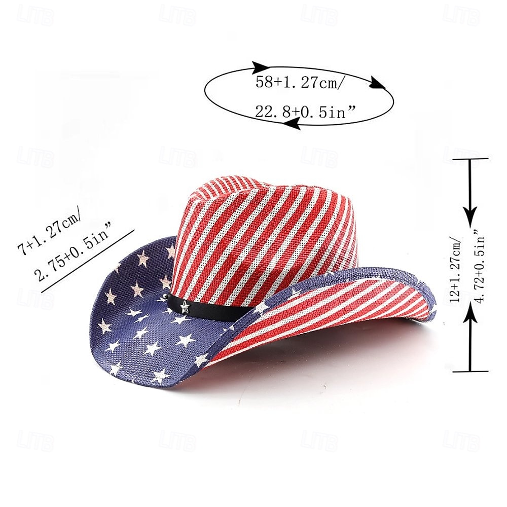 Yhdysvaltojen 250-vuotisjuhla Retro / vintage Villi länsi Cowboy hattu Cowgirl Hattu Lehmityttö Kantri West Cowboy Naamiaispuku Sukupuolineutraali Naamiaiset 4. heinäkuuta Juhla Itsenäisyyspäivä 2026 - $26.99 –P2