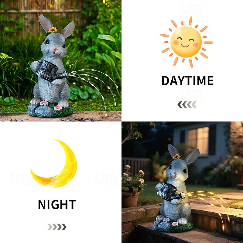 Easter Bunny Outdoor Solar Waterproof Gray Resin Watering Can Light, Garden Yard Pathway Lawn Decor, Farm Landscape Lighting, Decorative Figurine Accent Light for Outdoor Garden 2026 - $34.99 –P5