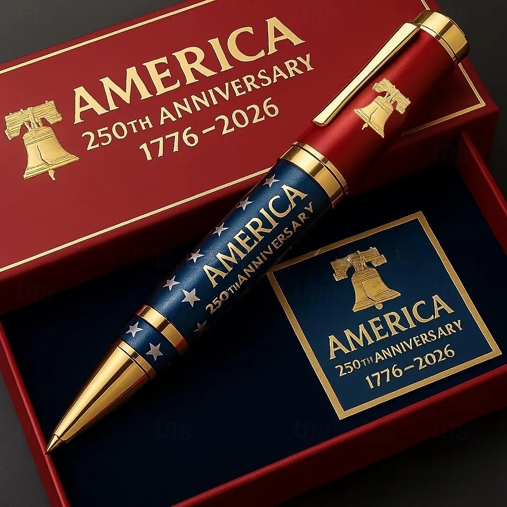 2026年 アメリカ建国250周年記念ペン、愛国心あふれる贈り物、セミクインセンテニアル限定版（1776-2026年）、アメリカ国旗デザインの金縁、高級コレクターズギフトボックス入り  コレクション – $21.99 –P1