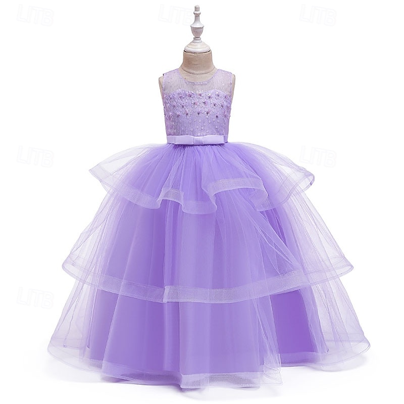 Abito da damigella d'onore bambina Ragazze Abito formale Abiti da sposa Feste Matrimonio Formale Adorabile Formale Principessa Traforato Rete Tinta unica Senza Maniche Girocollo Blu Rosa Dai 4 anni del 2026 a $48.99 –P6