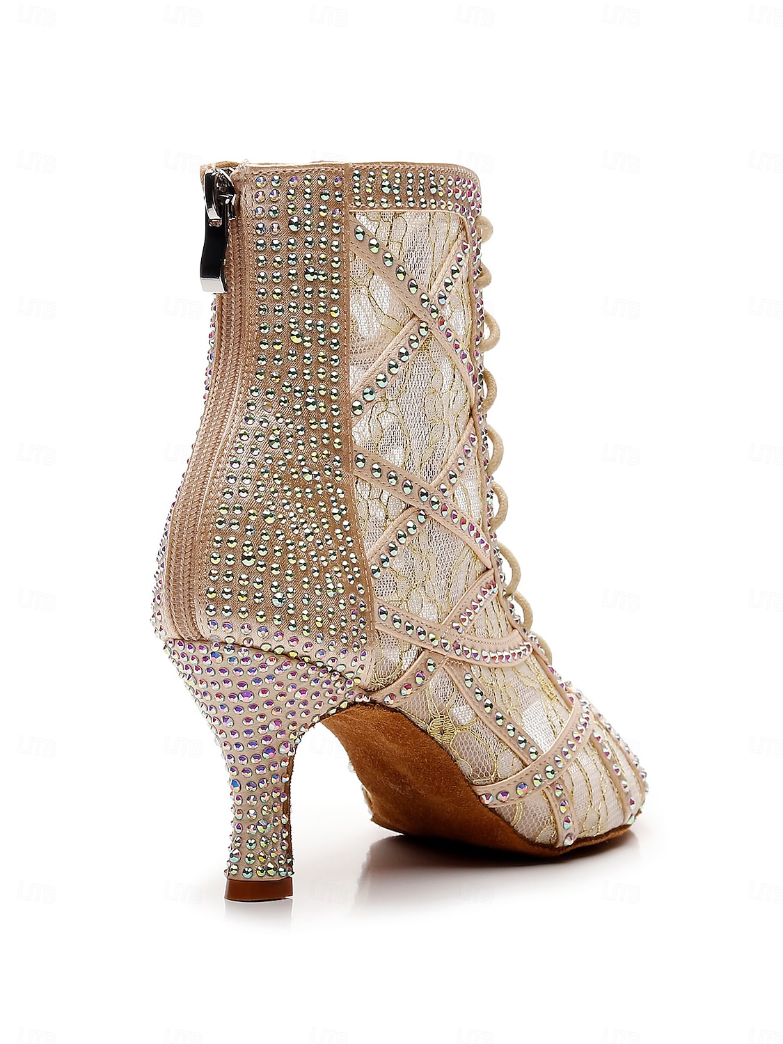Women's Champagne Rhinestone Lace-Up Professional Dance Boots, Open Toe Mesh Latin & Ballroom Heels for Stage Performance 2026 - $64.99 –P5