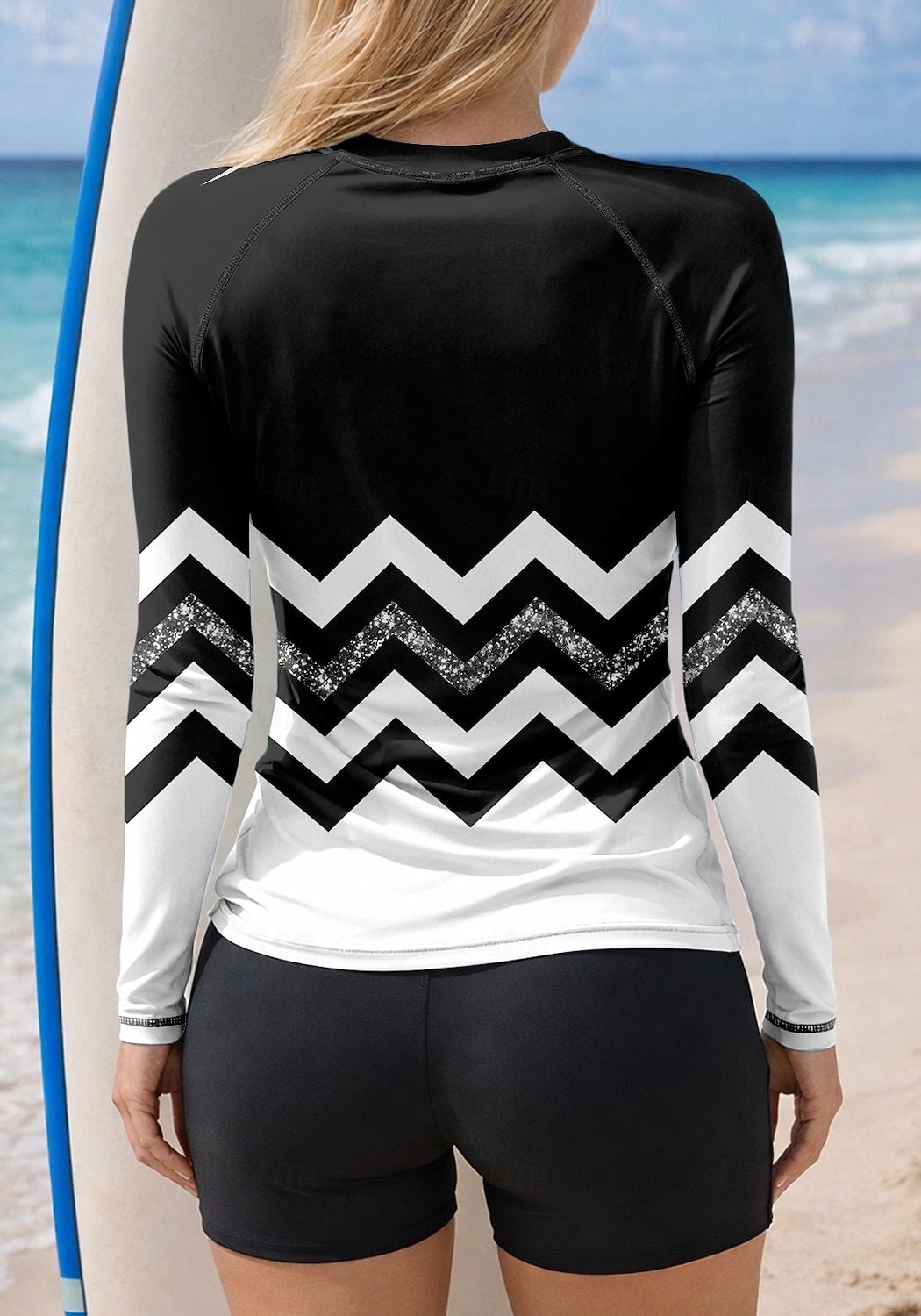 Damskie Strój kąpielowy Rashguard Docieplacze Stroje kąpielowe Tankini Geometryczny Blokowanie kolorów 2-częściowa Wyjmowane wkładki Boyleg Ochrona przeciwsłoneczna UV UPF50+ Ochrona UV Długi rękaw 2026 - $31.99 –P2