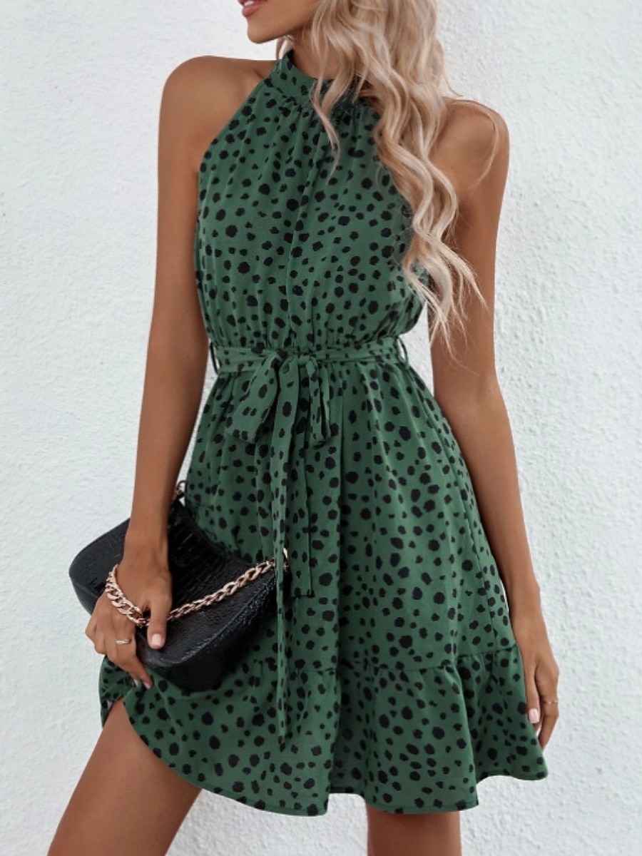 Жен. Мини-платье Платье A-силуэта Платье-комбинация Платье с открытыми плечами Отпуск На каждый день на открытом воздухе На выход Стандартная посадка Леопард Горошек Без рукавов НАЙКА НЕКО 2026 - $28.99 –P5