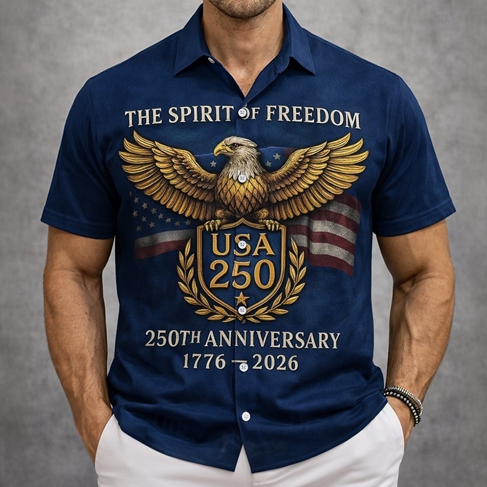 Hombre 4 de julio, 250 aniversario de Estados Unidos Águila Nosotros la gente Camisa Abotonar la camisa Manga Corta Patriótico Exterior Festivos Verano Primavera Cuello Vuelto Impresión 3D camisas 2026 - $25.99 –P3