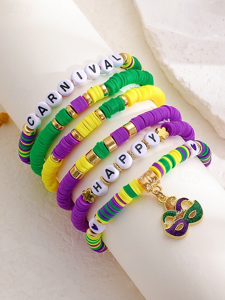 2026年 女性用アクリルブレスレットセット、マルチパターンデザイン、マルディグラテーマ、カーニバルやお祭りに最適  コレクション – $11.99 –P13
