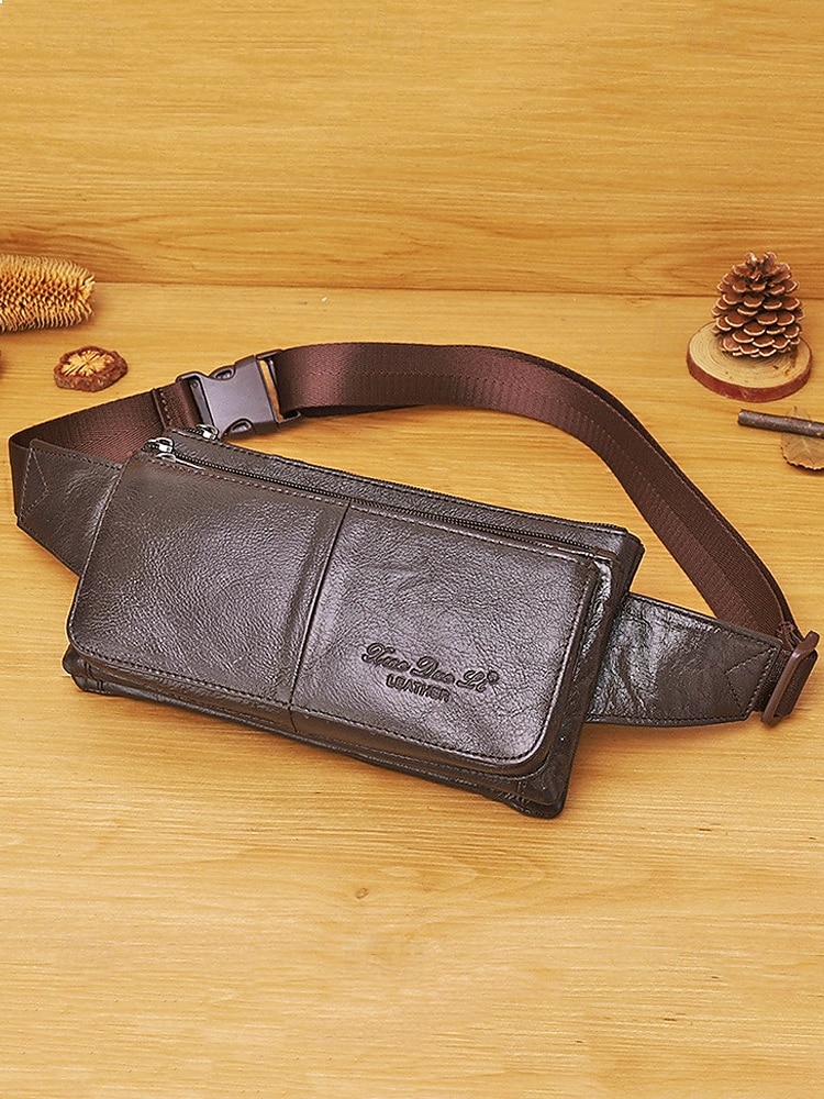 Marsupio e tracolla da uomo in vera pelle, nero e caffè, marsupio multiuso per casual, viaggi, attività all'aperto, spostamenti quotidiani e stile di vita cittadino del 2026 a $26.99 –P9