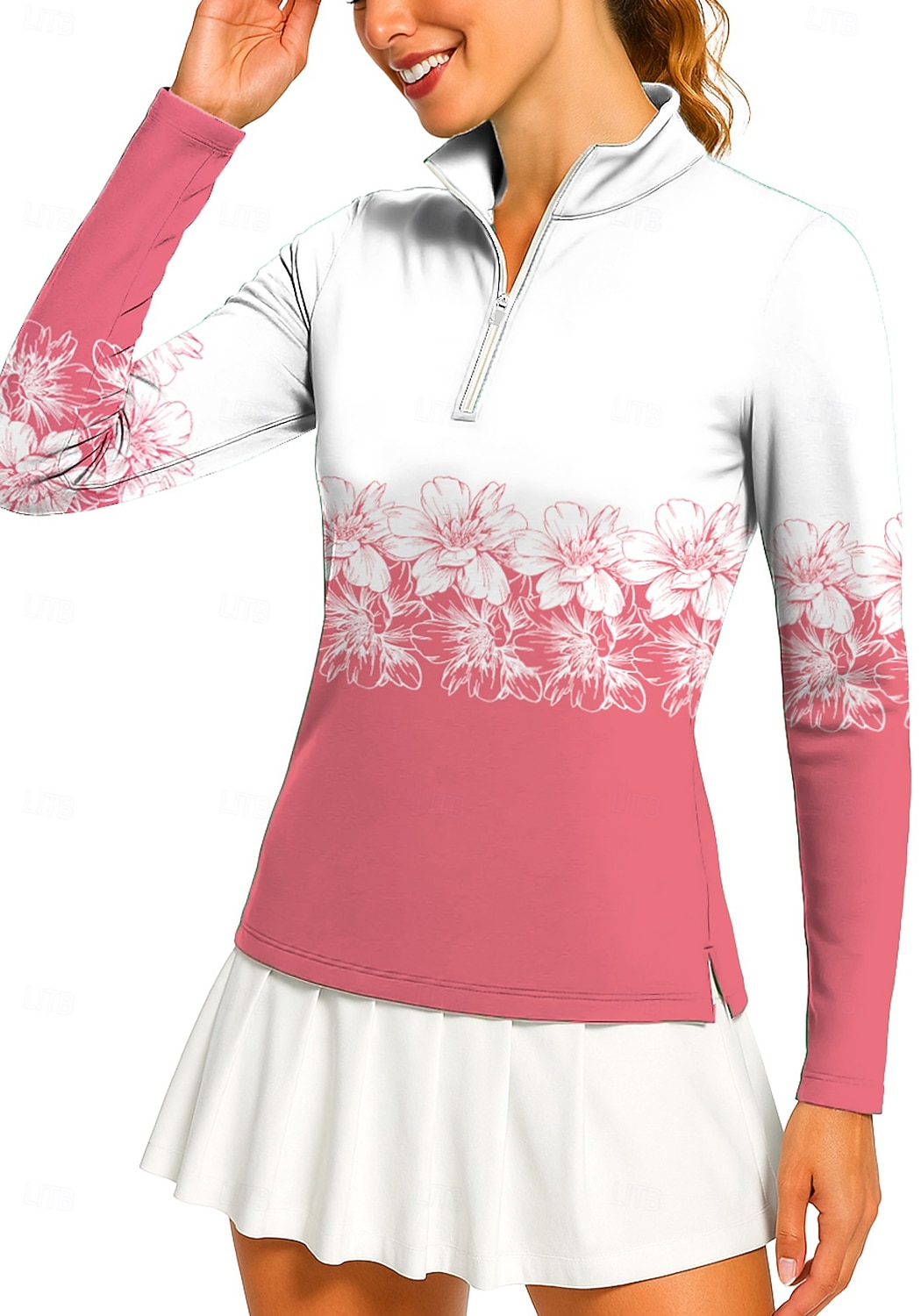 Naisten Geometrinen Kukat Poolopaita Tennispaita Pitkähihainen Painettu Neljänneksen postinumero Pullover UV suoja Elastinen Hengittävä Tennis Golf Pickleball poolokaulus Vetoketjullinen kaulus 2026 - $25.99 –P5
