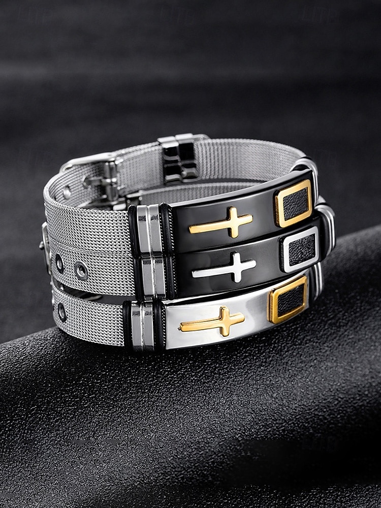 Miesten ruostumattomasta teräksestä valmistettu ristirannekoru – useita värivaihtoehtoja, kestävä ja tyylikäs, täydellinen rentoon ja arkeen 2026 - $11.99 –P5