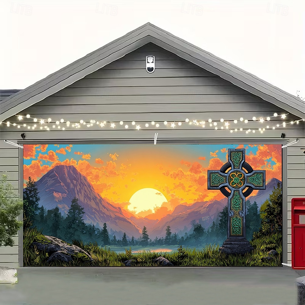 Dzień Św. Patryka gobelin Osłona bramy garażowej Duży wiszący Krzyż celtycki Śłodkie 3D Sceniczny Impreza Obuwie turystyczne Motyw świąteczny Tła do zdjęć Podwórze Wystrój domu 2026 - $49.99 –P9