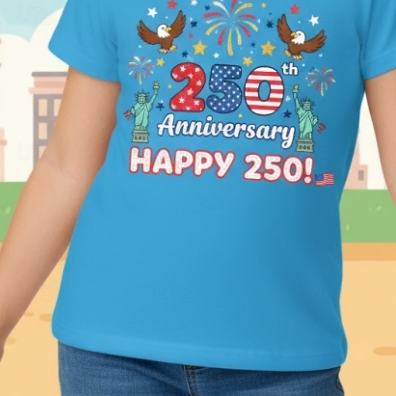 Mädchen 3D Grafik 250-jähriges Jubiläum T-Shirt Kurzarm 3D-Druck Sommer Frühling Sport Mode Streetwear Kinder 4-12 Jahre Rundhalsausschnitt Lässig Täglich Outdoor Normale Passform 2026 - $15.99 –P2
