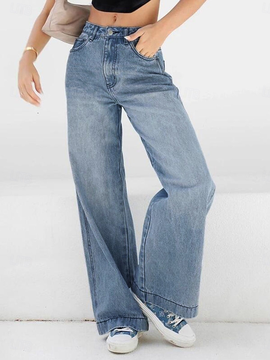 בגדי ריקוד נשים ג'ינסים רגל רחבה אופנתי סגנון רחוב באורך מלא מותניים גבוהים אחיד כיס נוח רך מיקרו-אלסטי בָּחוּץ רחוב פול קיץ & אביב אביב, סתיו, חורף, קיץ רגיל 2026 - $32.99 –P3