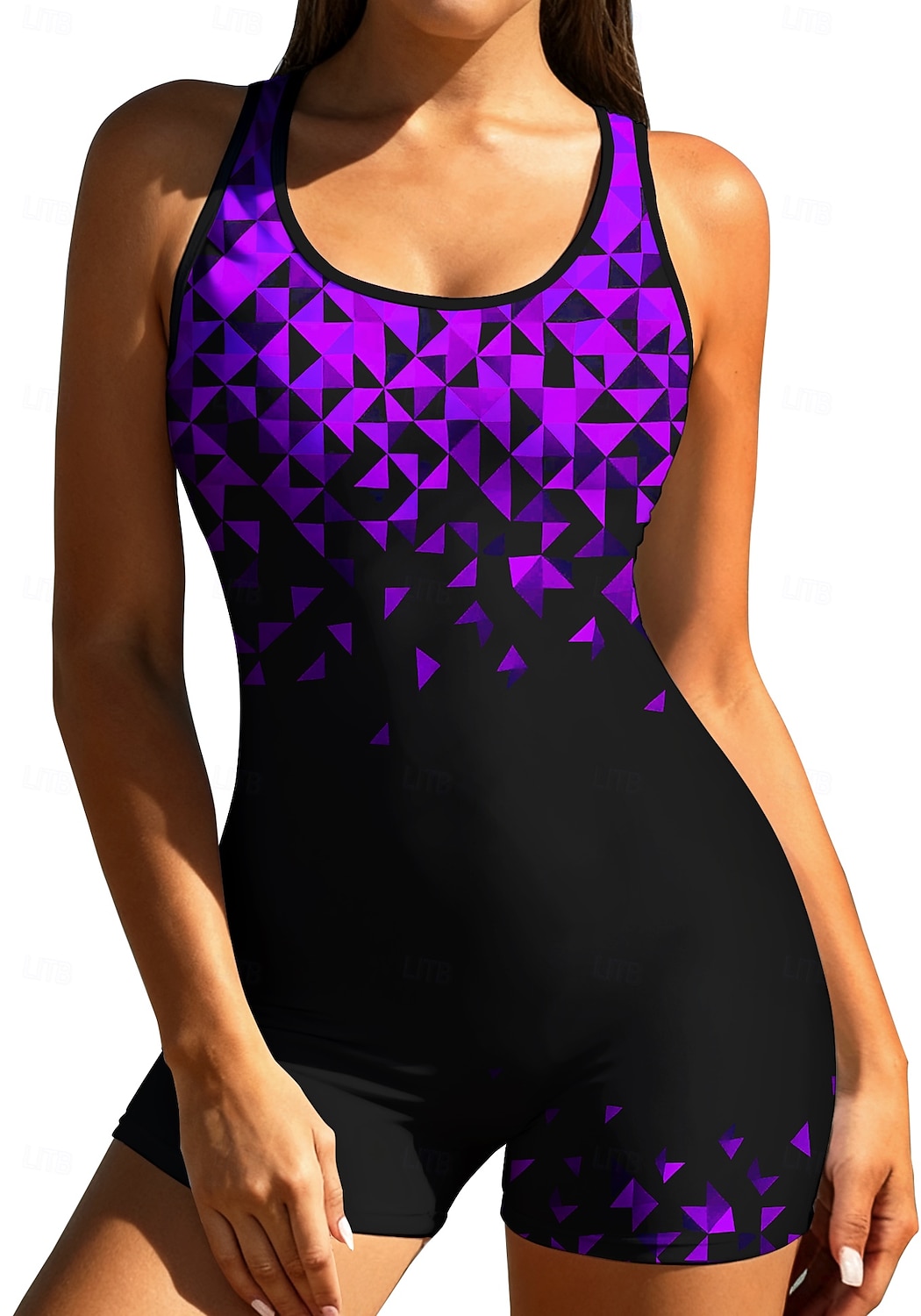 Damen Standard Anti UV Shirt Einteiliger Surfanzug Badeanzug Geometrisch Farbblockierung mit integriertem BH Boyleg Kurzes Bein UV Schutz Elastisch Ärmellos Surfen Schnorcheln Wassersport Sommer 2026 - $31.99 –P11