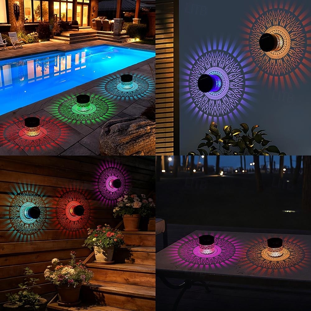 2 ks venkovní solární vodotěsné kreativní duté válcové železné projekční nástěnné osvětlení, závěsné lucerny pro zahradu, dvůr, cestu, trávník, schodiště, krajinářské osvětlení, venkovní dekoraci 2026 - $30.99 –P21