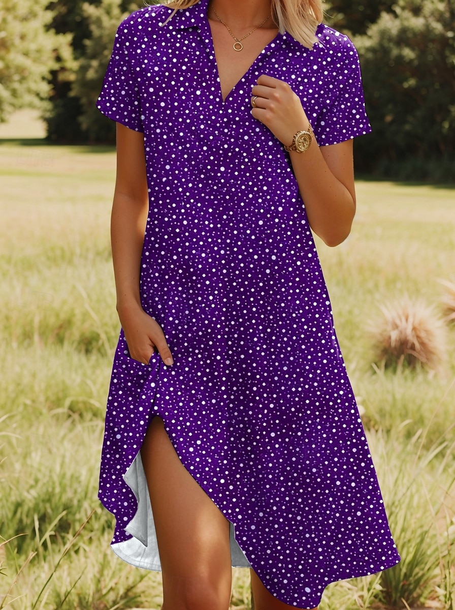 Per donna Mini Abito Abito Estivo Vacanza Casual Boho Quotidiano Spiaggia Vestibilità regolare Floreale Grafico A Pois Manica Corta Bavero Blu Rosso Blu reale Marrone chiaro Estate Primavera del 2026 a $29.99 –P7